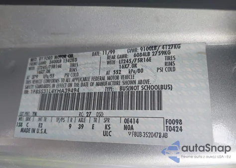 2000 Ford E-350 Super Duty Xl/Xlt from USA, damaged, VIN 1FBSS31L4YHA39494